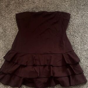 Windsor Strapless Ruffled Dress in Rich Burgundy